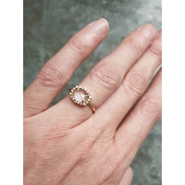 5 Octobre aukso žiedas su deimantais ir kvarcu